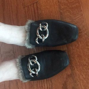 Jeffrey Campbell furry black mules